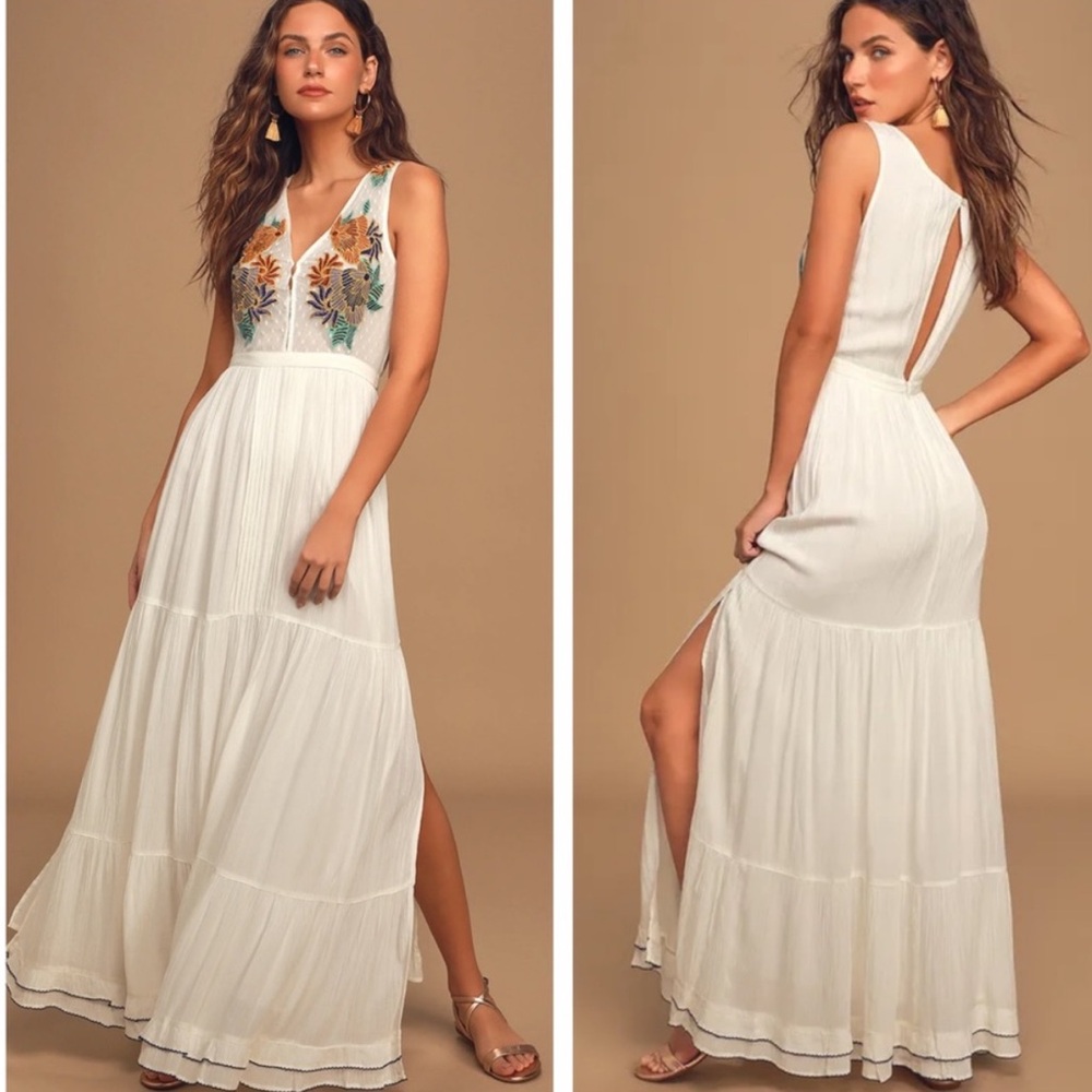 Lulus Tickets To Paradise White Embroidered Maxi Dress Bohemian Beach Size XS - Picture 2 of 8